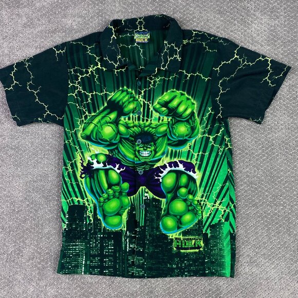 Vintage 2002 The Incredible Hulk Button Up Shirt Boy's XL Marvel Comics Y2K - Picture 1 of 8